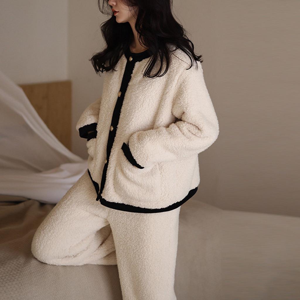 Женский фланелевый кардиган с длинными рукавами и V-образным вырезом, толстый теплый комплект домашней одежды для девочек