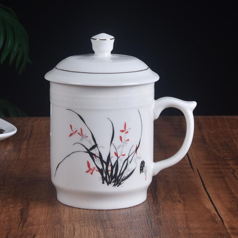 Керамическая чайная чашка Meilan с рисунком бамбука и хризантем, большая емкость, для дома, с крышкой для офиса, конференц-чашка, чашка для гостей, подарочная чашка