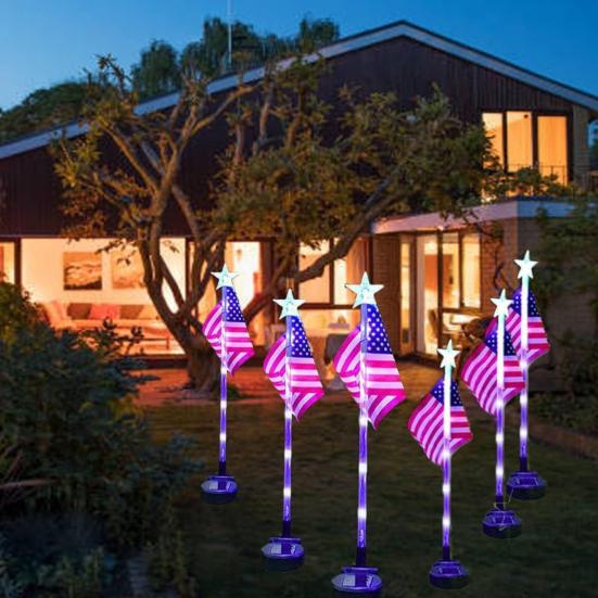 Patriotic Flag LED Pathway Stake Lights Independence Day Solar Light Waterproof Easy Installation Garden Stake for 4th of July & Memorial