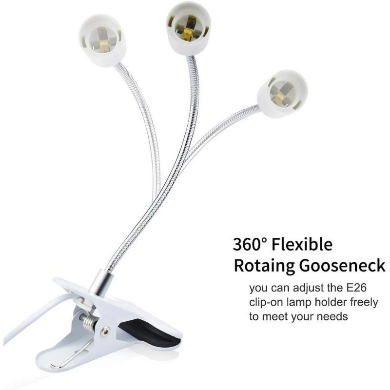 40cm EU US Plug 360 Degree Flexible Desk Lamp Holder E27 Light Base Socket Gooseneck Clip-on Cable with Power On Switch for Home