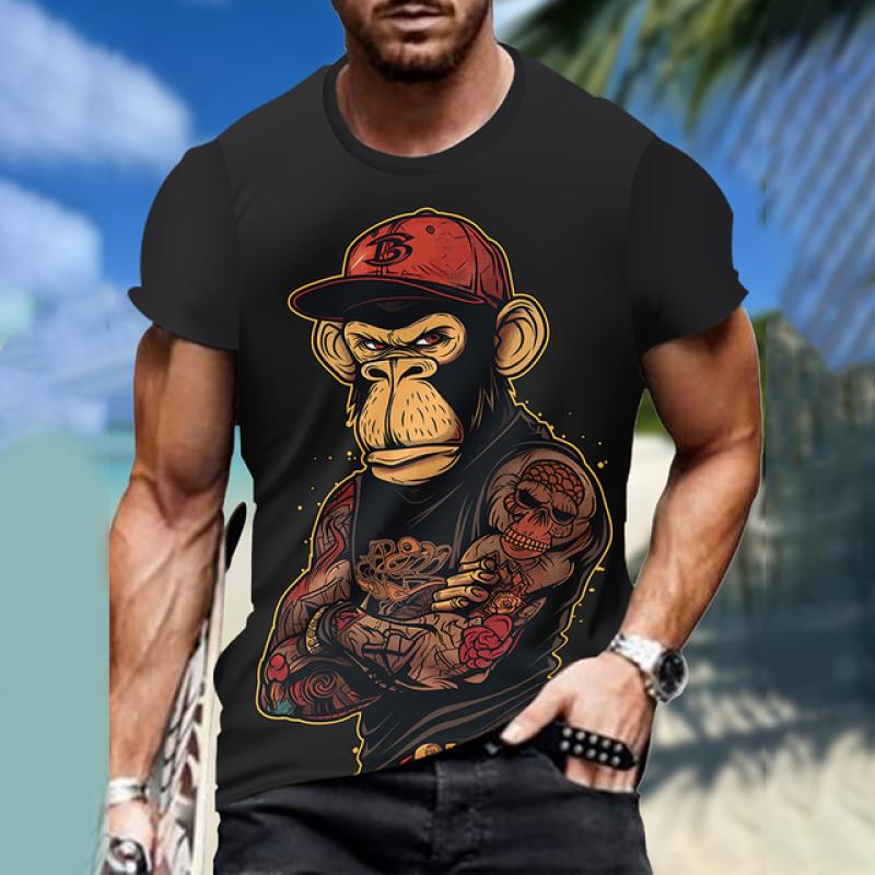 Мужские футболки с 3D принтом мультфильма обезьяны, повседневные футболки с круглым вырезом и короткими рукавами, мужская одежда больших размеров, топы, уличная уличная одежда