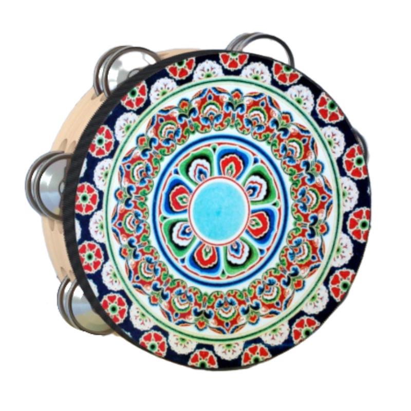 8-Inch Xinjiang Uyghur Hand Drum for Dance and Performance, Single-Row Tambourine with Jingle Bells.