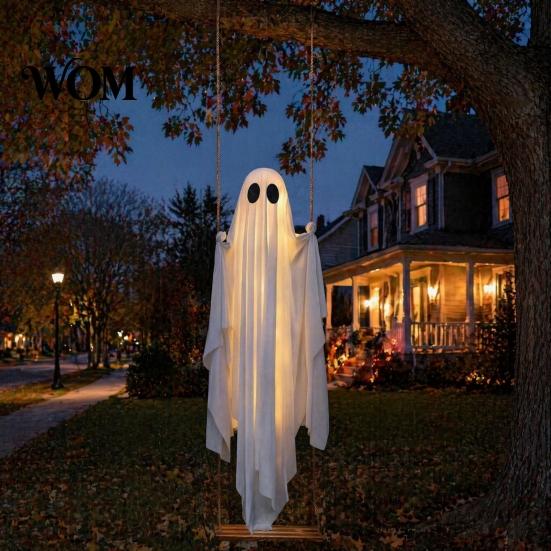 Festive Hanging Ghost with LED Lights Large Swing Halloween Decoration Remote Control And String Creative for Front Door Light, Outdoor Scary