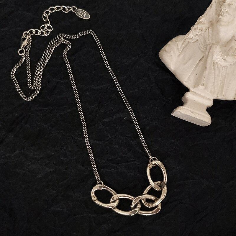 925 Sterling Silver Interlock Circle Thai Silver Necklace For Women Geometric Hip Hop Party Jewelry