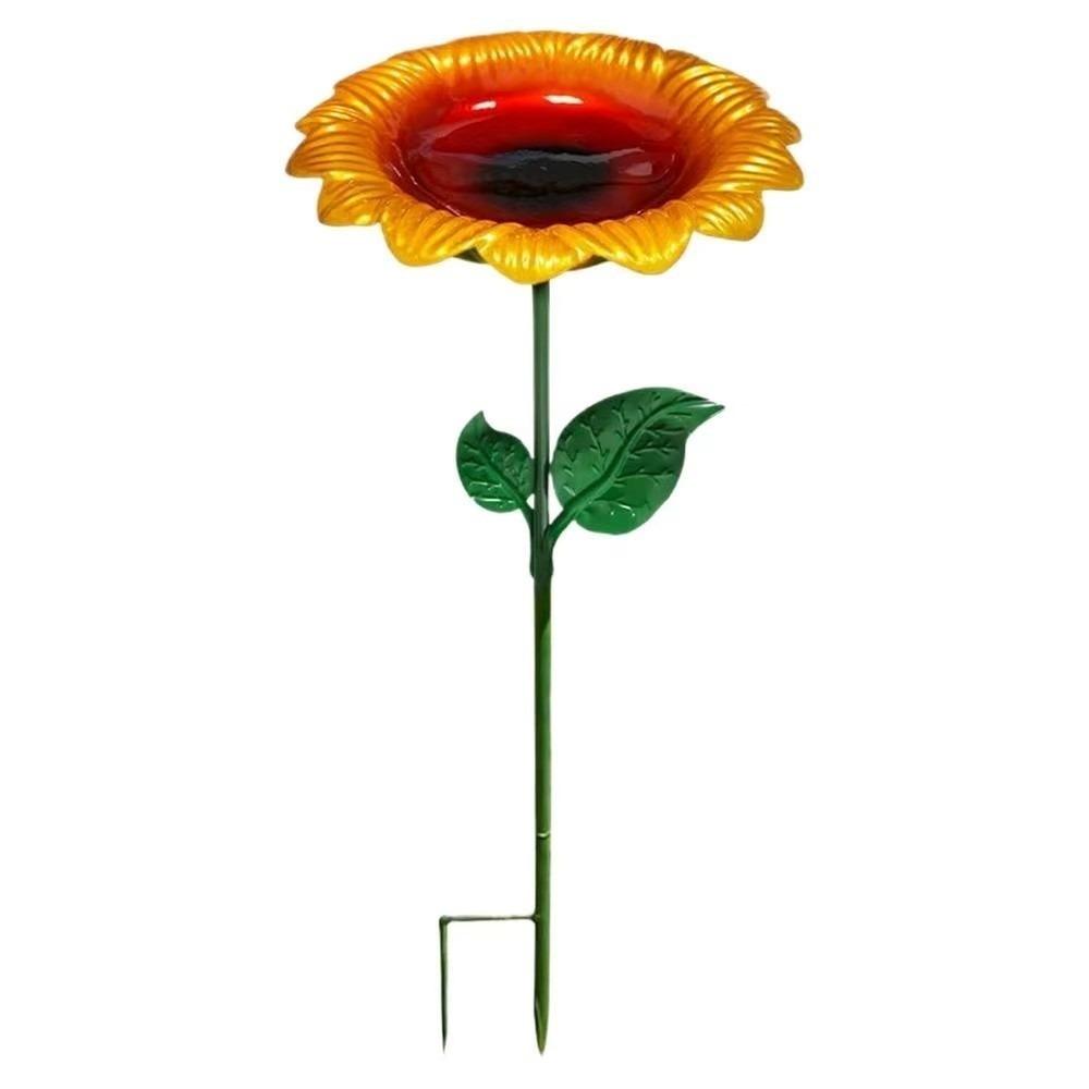 Metal Bird Bath Sunflower Flower Garden Stake Decorative Bee Butterfly Watering Station Garden