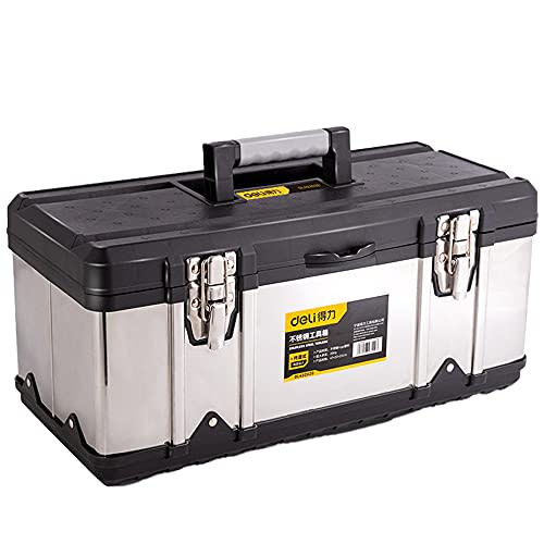 Rikopin Stainless Steel Tool Box, Large Tool Storage, Stylish Cabinet with Keyhole, Truck Bed Storage, Tool Box (Silver X Black)