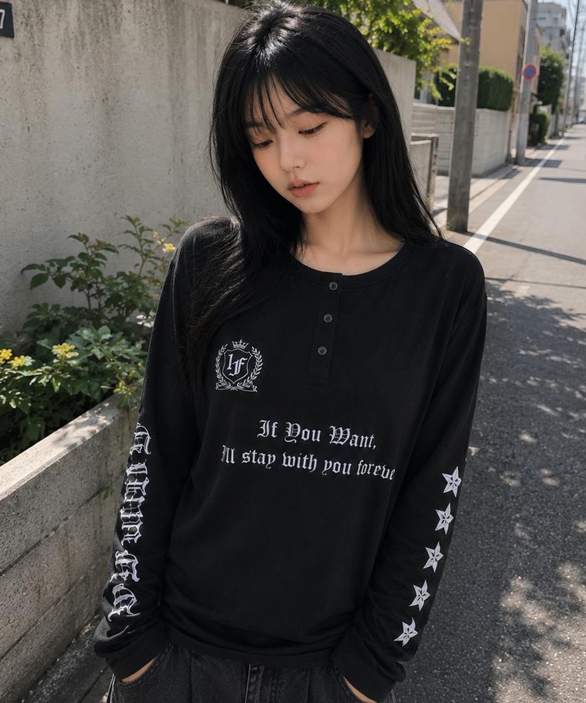 IFYOUWANT Stay Forever Henley Long Sleeve Black
