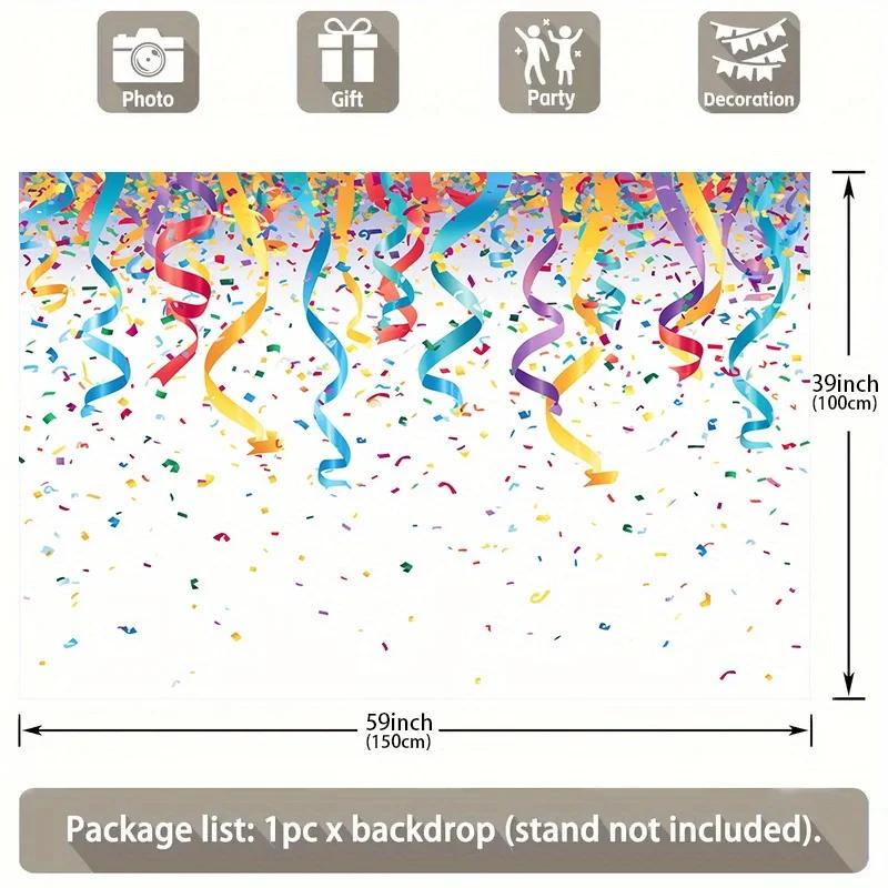 Birthday party backdrop - 1 piece of polyester photo booth backdrop with colorful ribbons arranged on it
