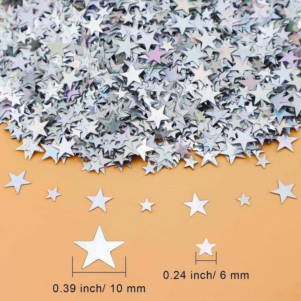 60 Grams Glitter Silver Star Sequ and Spangles, LEEFONE Metallic Glitter Foil Confetti Star Sequ for Crafts, Tables, Nail Art, DIY Decorations,