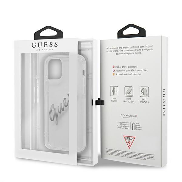 Guess Guhcp12Mktrsvsi Iphone 12/12 Pro 6,1 Transparent Hardcase Vintage Script Silver