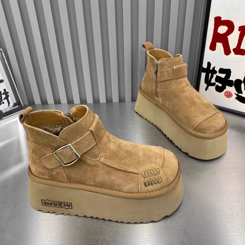 Женские зимние ботильоны на платформе, замшевые короткие, плюшевые, на среднем каблуке, хлопковые туфли 2025 года, модные дизайнерские теплые нескользящие зимние ботинки Botas De Mujer