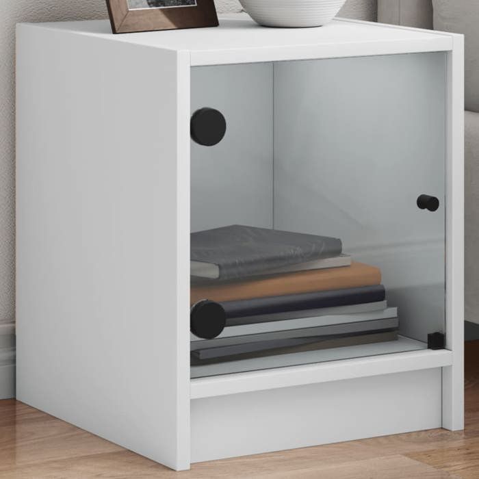 Tables de chevet - Maison Exclusive - Portes vitrées - Blanc - Lot de 2