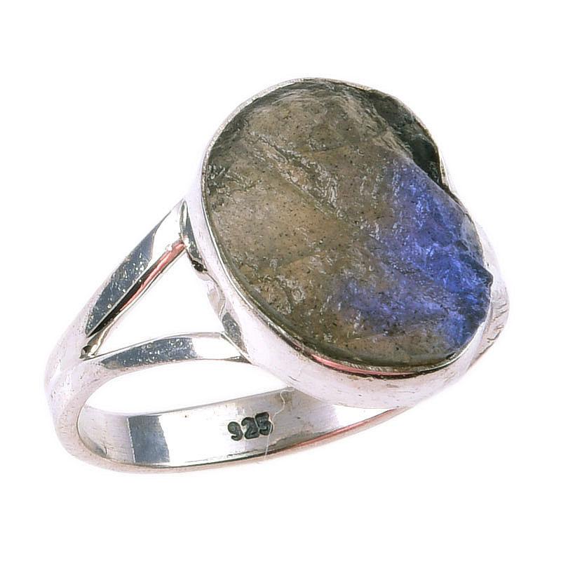 Кольцо из чистого серебра 925 пробы с натуральным лабрадоритом, размер 9, S5K79