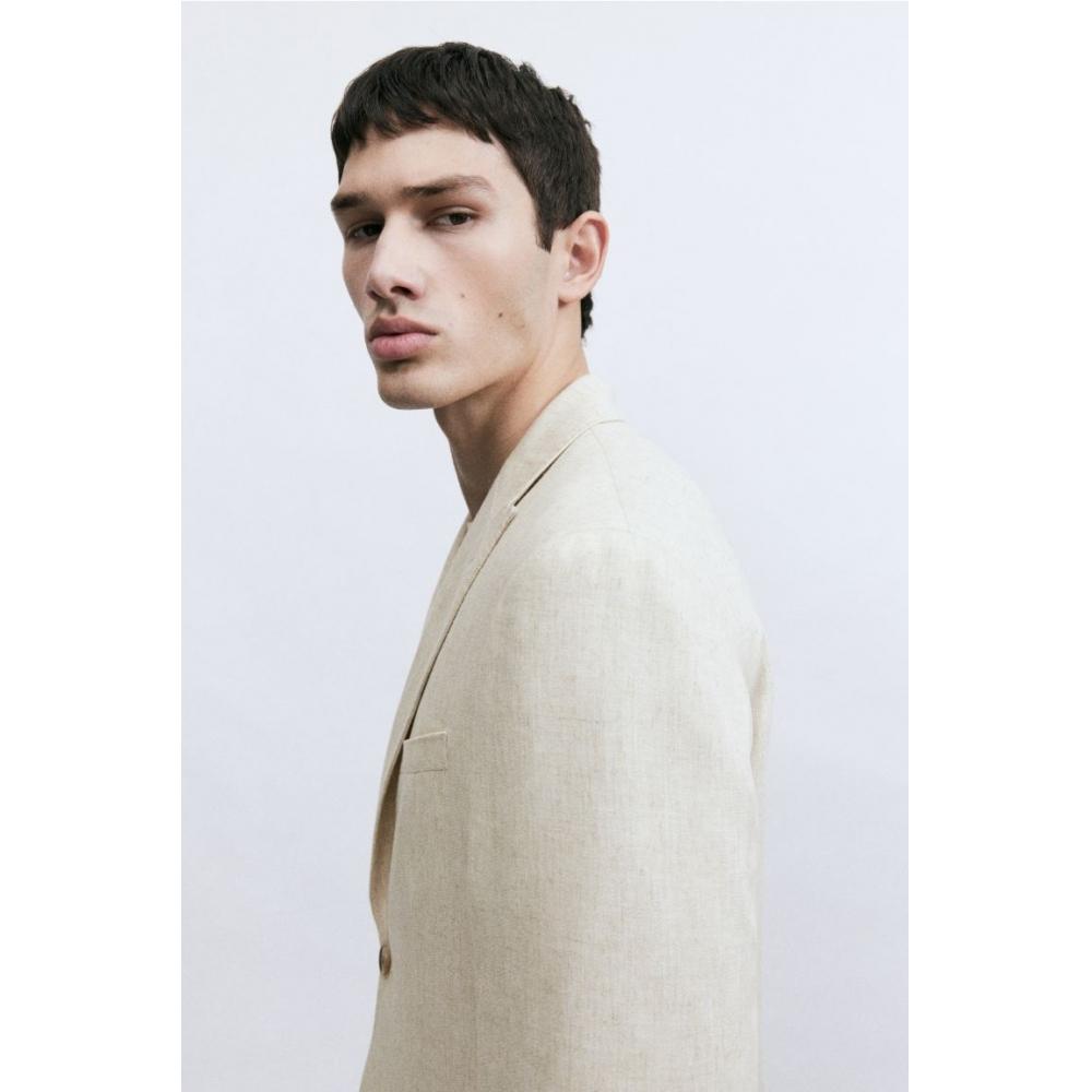 Пиджак HM Regular Fit из льняной смеси светло-бежевого цвета