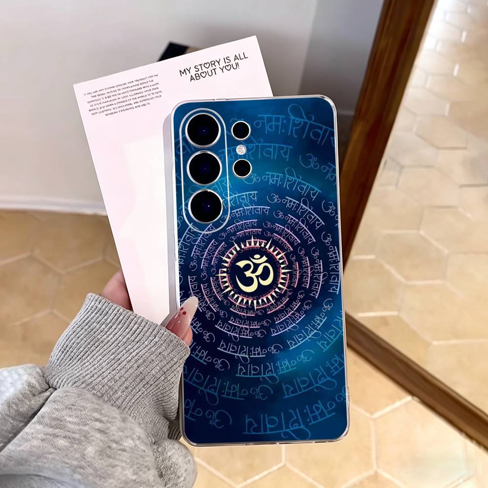 Y-Yoga Aum Om Mandala Elegant Phone Case For Samsung S25,S24,S21,S22,S23,S30,Ultra,S20,Plus,Fe,Note,10,9,5G Transparent Cover