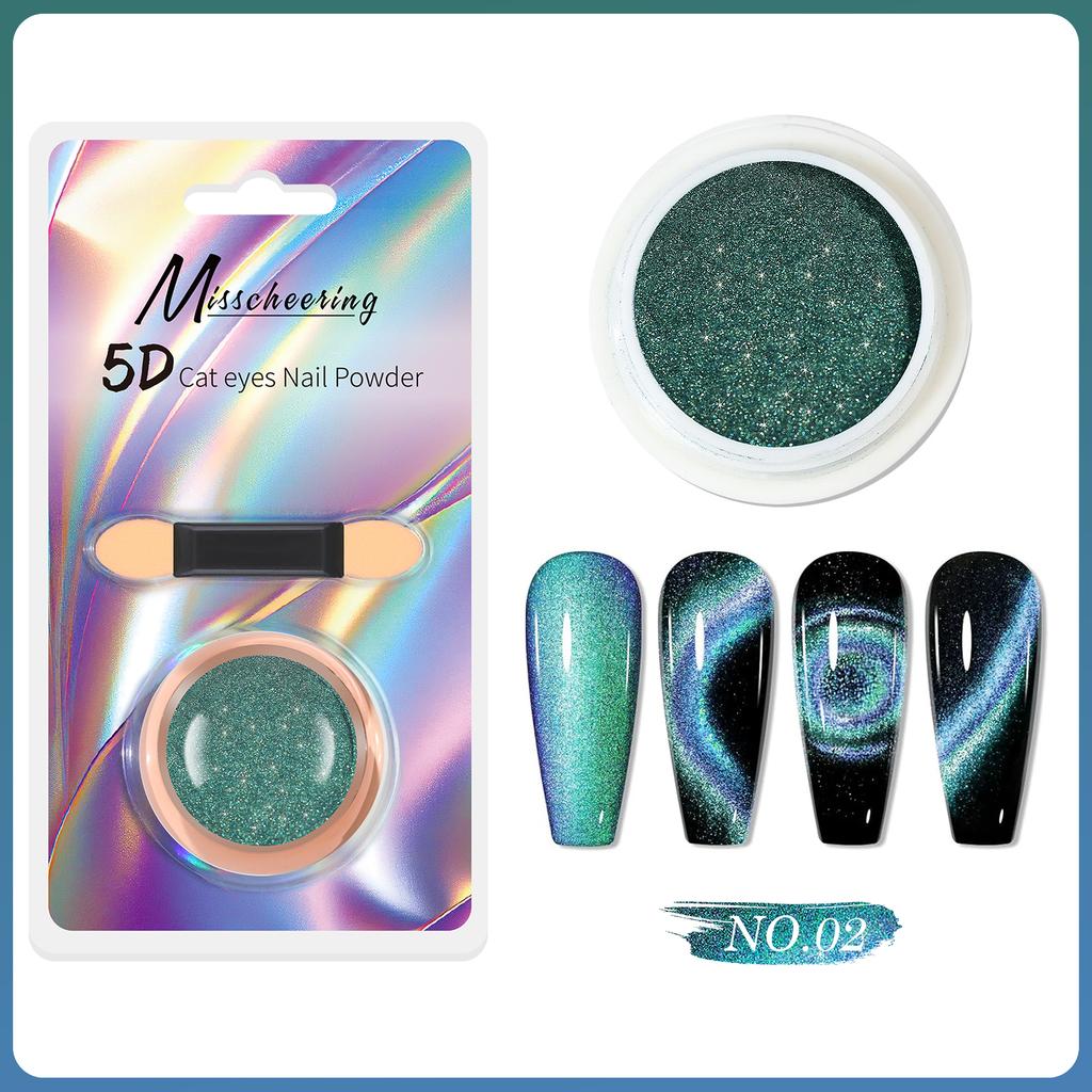 5D Magic Mirror Effect Cat Eye Powder Magnetic Nail Glitter Pigment Manicure Holographic Chrome Dust Can Use With Polish Gel