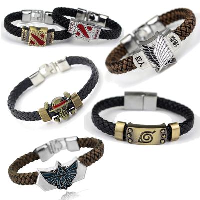 Аниме цельный браслет «Наруто Атака Титанов», винтажный кожаный тканый браслет ручной работы для мужчин и женщин, ювелирные изделия, товары из аниме, подарки