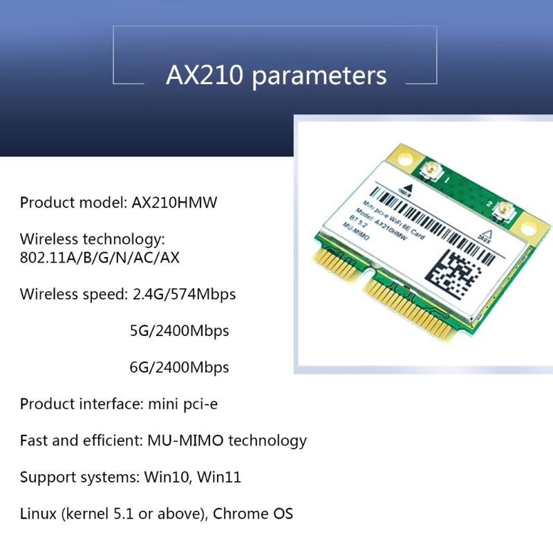 AX210 AX210HMW 5374Mbps WIFI 6E 2.4/5/6G -band Therne Wireless K Card Wifi6e PCIE Bluetooth-compatible5.2
