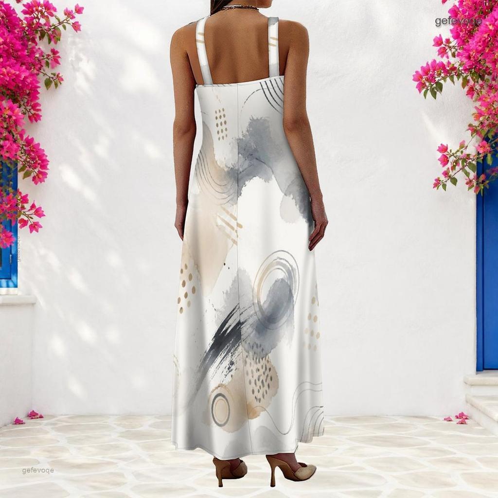 Women Plus Size Scoop Neck Strappy Sleeveless Abstract Printed A Line Maxi Dress
