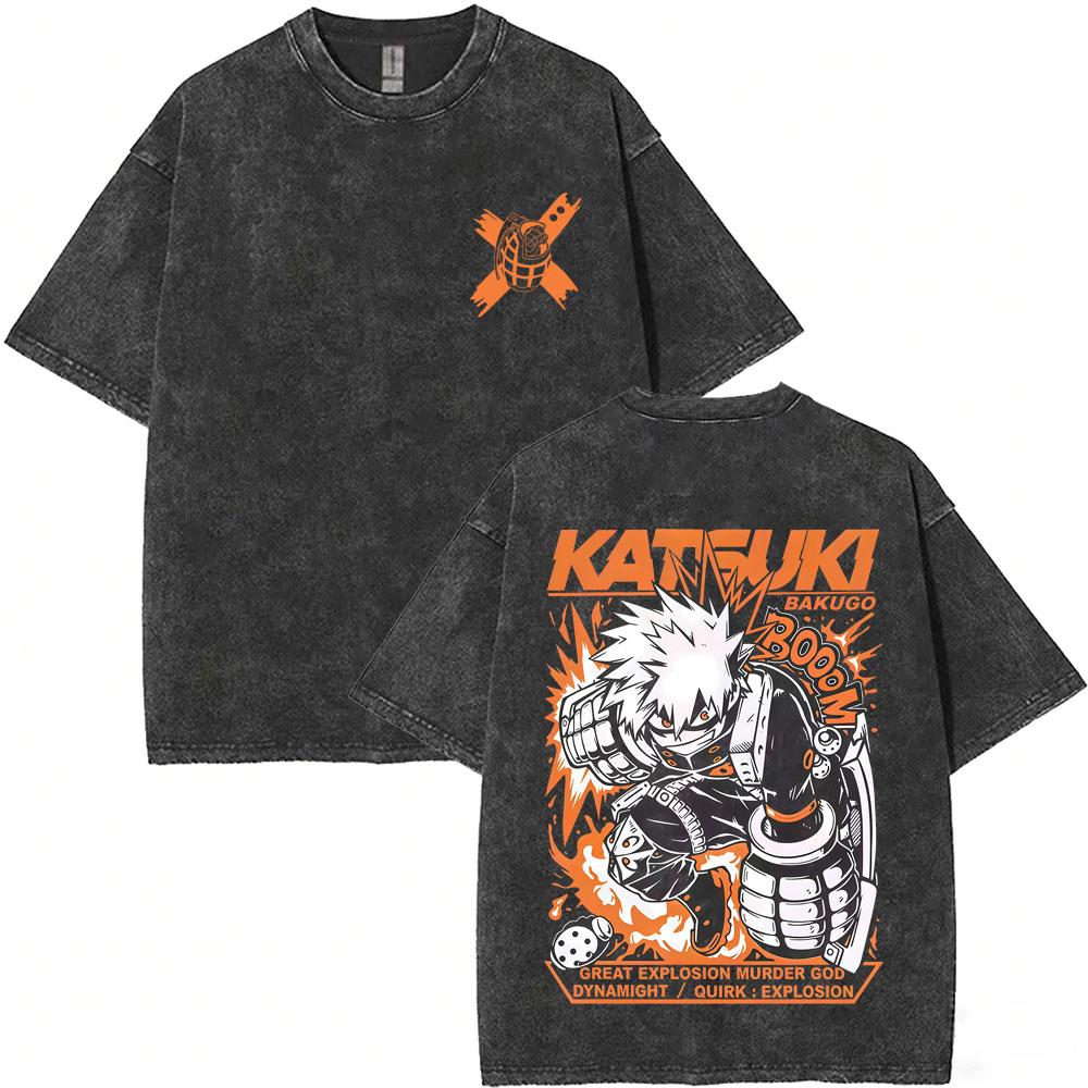 Anime My Hero Academia Shoto Todoroki Vintage Washed Tshirt Men Women Casual Retro Oversized T Shirts Cartoon Harajuku Tshirts
