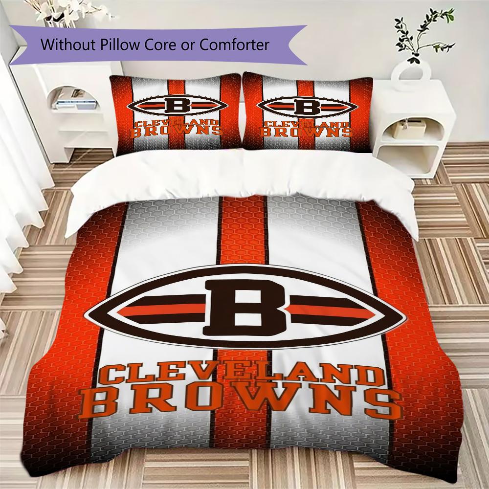 Cleveland Browns Pattern Bedding uilt Set uilt Cover Pillowcase Home Decoration Birthday Gift (1*duvet cover + 2*pillowcase without core)