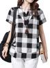 Summer Gingham Check Shirt Checkered Korean Casual Short Large Tunic Top [Sharphon] Women's Blouse, Black, Pattern, Style, Shirt, Sleeve, Size,