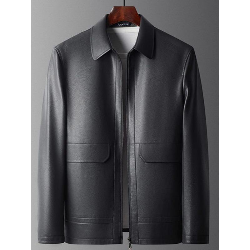 Осенняя куртка из натуральной кожи, мужская облегающая кожаная куртка с короткими лацканами, для молодежи и мужчин среднего возраста, кожаная куртка для мотоциклистов