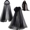 Halloween Gauze Cape with Hood Adult Full-Length Sheer Mesh Hooded Cloak Halloween