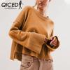 Autumn and Winter Solid Color Round Neck Flared Cuff Pullover Sweater Fashion Sweater for Women