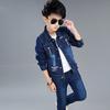 Boys Spring and Autumn Kids Fashion Two-piece Denim Suits Casual Printed Coat+ Jeans 6-14 Years Old Suit