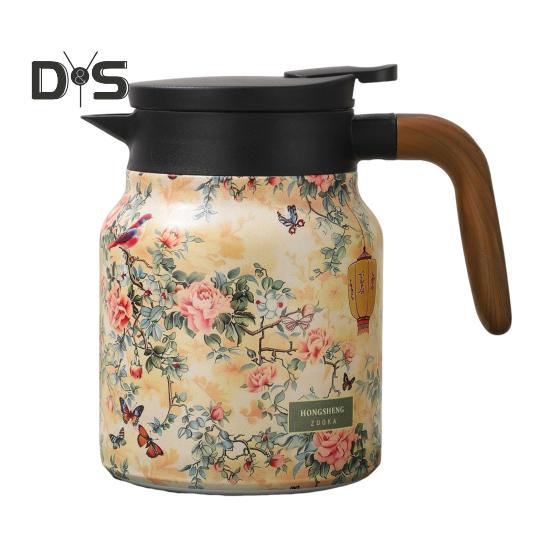 Винтажный цветочный изолированный чайник 1000 мл Мини-кофейник Офисный термос для чая Встроенный заварочный чайник для воды Кувшин для напитков Термос для кофе