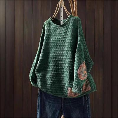 Женский зимний нишевый винтажный патч свободный китайский стиль свитер модный O-образный вырез длинный рукава рукава
