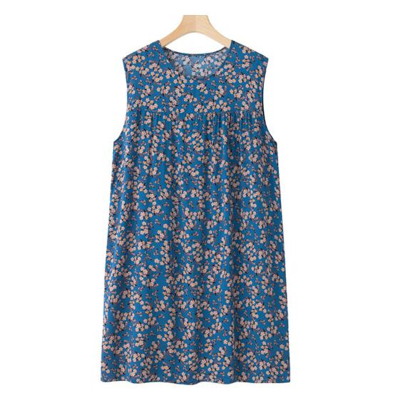 Женская свободная ночная рубашка без рукавов, повседневная сорочка, плиссированное платье для сна, летняя домашняя одежда с круглым вырезом и принтом