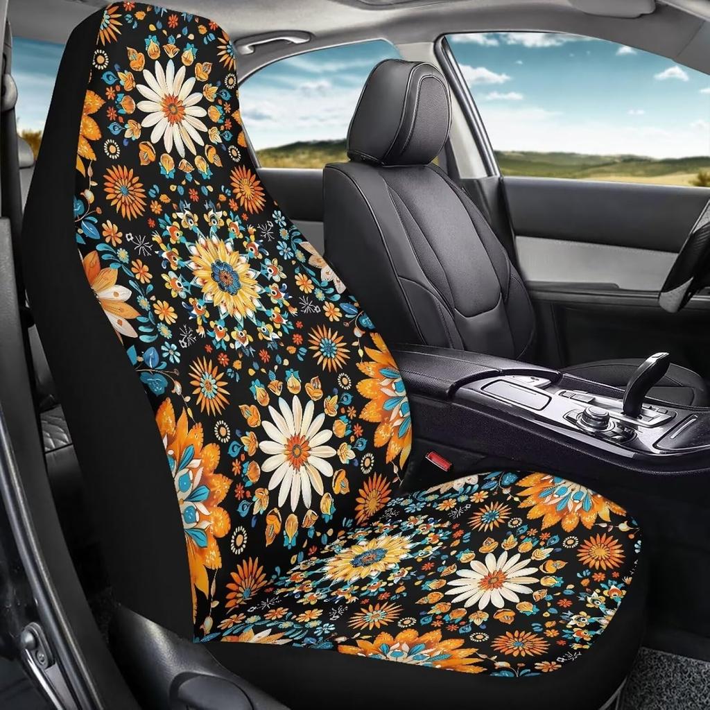 Rnyleeg Винтажная Накидка на Автомобильное Сиденье, Накидка на Переднее Сиденье в Стиле Бохо с Цветочным Принтом Мандала, Передняя Накидка-Седло для Автомобильных Передних Сидений, Защитная, Только Одна Штука
