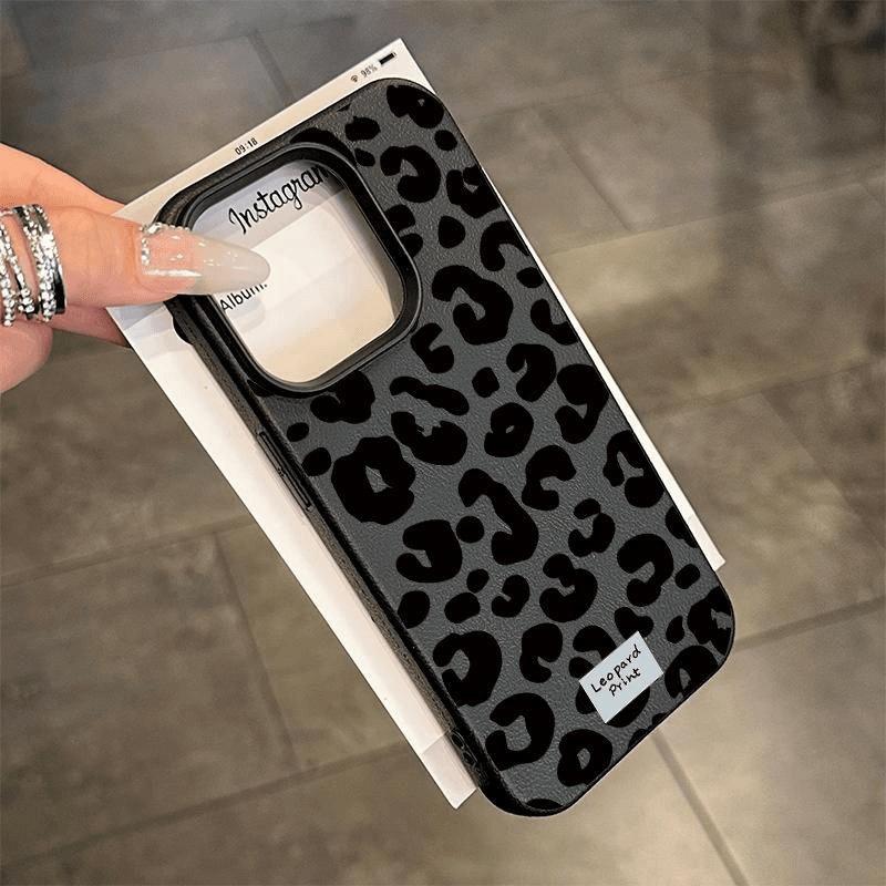 Black Leopard Print Lichee Pattern Phone Case For iPhone 17 16 15 14 13 12 11 Pro Max X XR XS Max 16 15 14 Plus Shockproof Cover