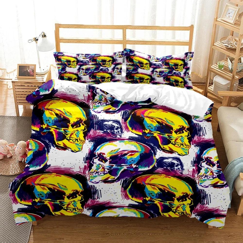 3D Print Mysterious Colored Skeleton Comfortable Duvet Cover Pillowcase Bedding Set Children Bedroom Decoration Home Textile