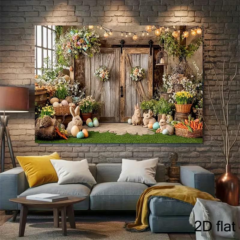 2D Rustic Easter Backdrop - Vintage Farmhouse Photography Background for Party