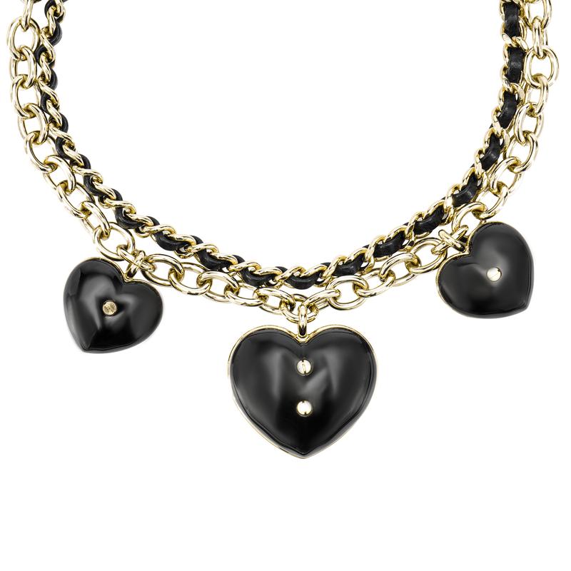 Chanel Модное ожерелье Double C Love из металла и кожи ягненка, женское, черное