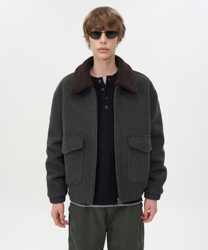 Insilence Detachable Collar Cashmere Blouson Grey Brown