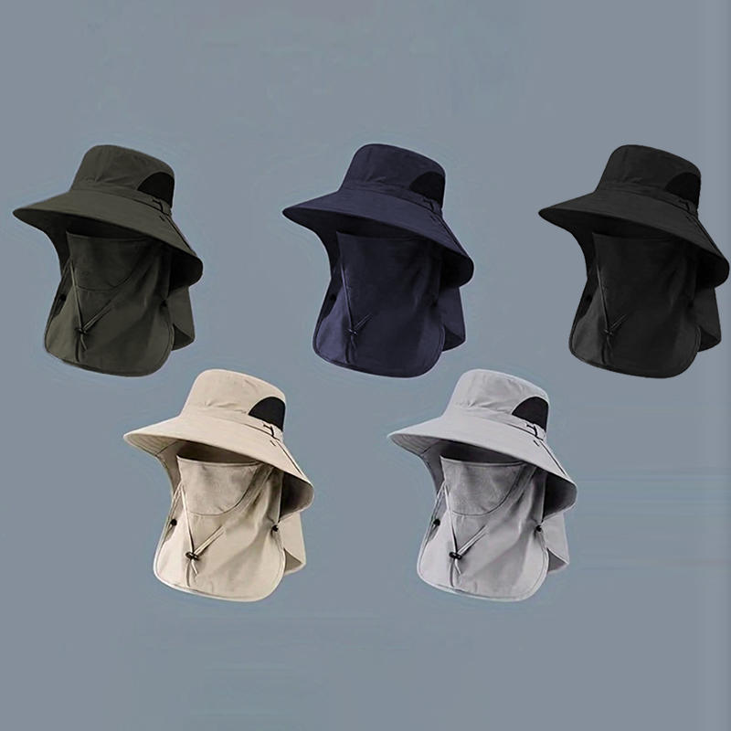 Outdoor Fisherman Hat Wide Brim Bucket Hat with Neck Cover Men Summer Breathable Mesh Sun Protection Visor Anti UV Cap Unisex
