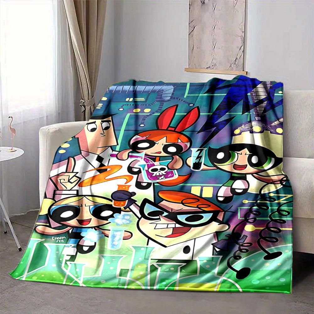 1pc Powerpuff Girls Flannel Throw Blanket HD Printed Lightweight Soft Warm All Season Blanket for Sofa, Bed, Travel, Camping Machine Washable