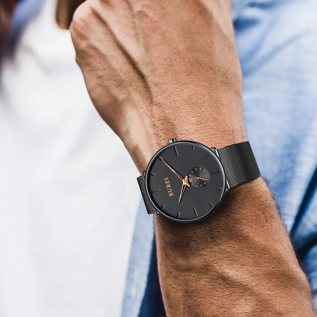 Простые стильные брендовые популярные ультратонкие легкие аналоговые часы деловые водонепроницаемые кварцевые наручные часы 05 [BUREI] мужские мужские