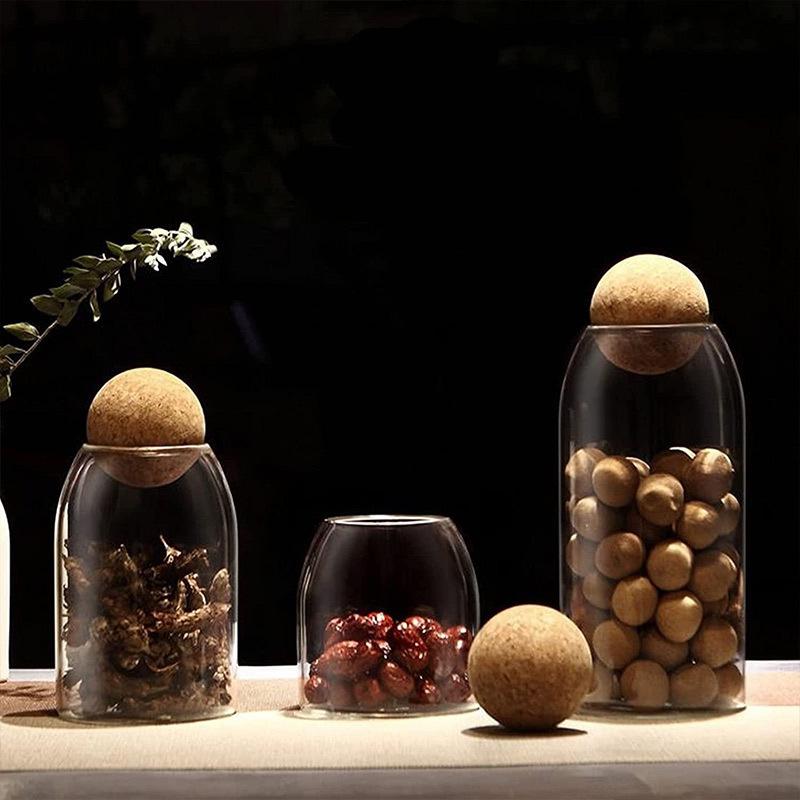 3 Pcs Ball Cork Glass Sealed Jar Flower Fruit Tea Coffee Bean Display Bottle Kitchen Grain Storage Bottle