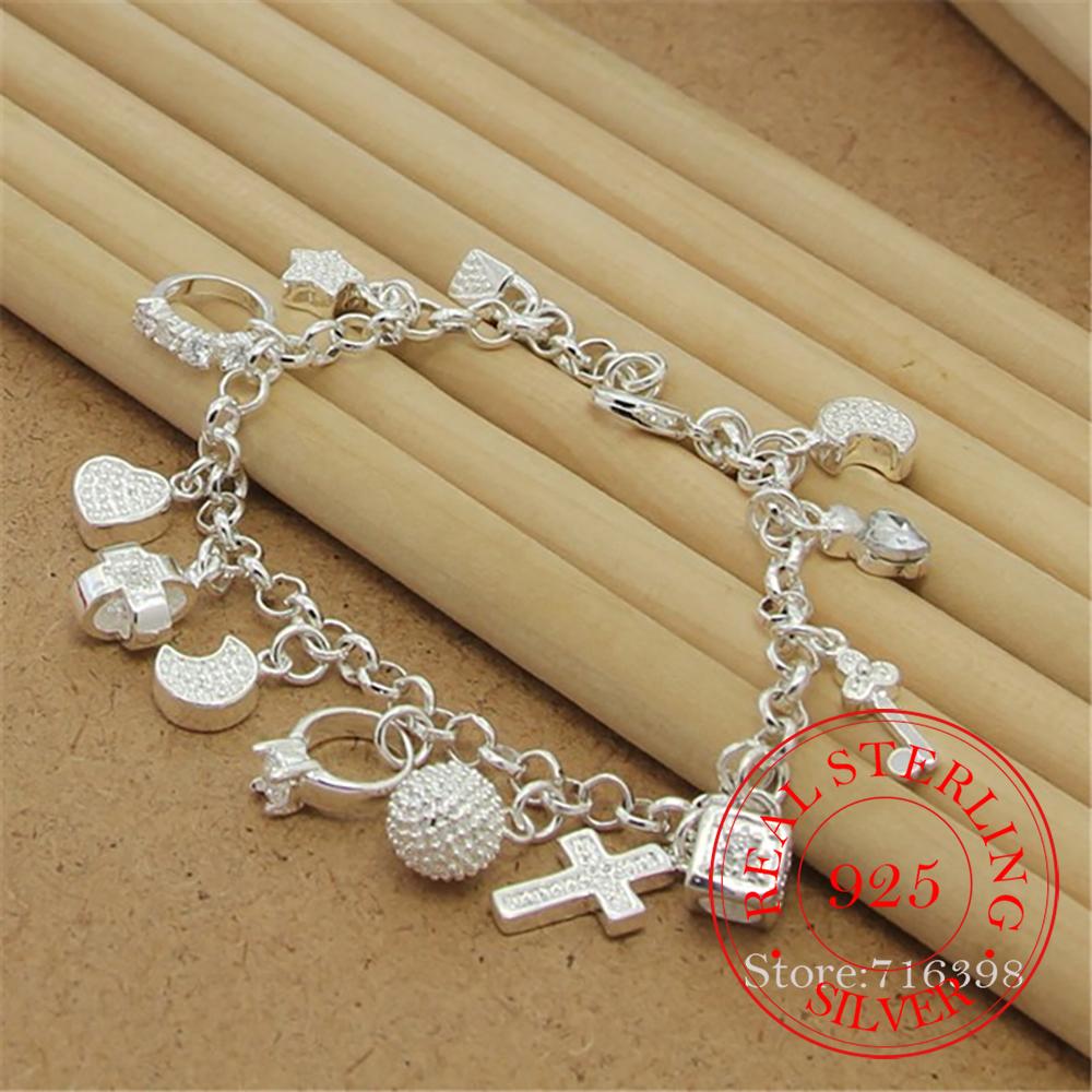 High Quality 925 Sterling Silver Bracelet with Multiple Pendant Zircon Bracelets for Women'S Party Charm Jewelry Gift