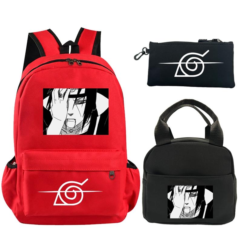 3 шт./компл. рюкзак аниме Наруто с принтом книжная сумка с сумкой для обеда пенал подростковый детский школьный рюкзак для девочек и мальчиков