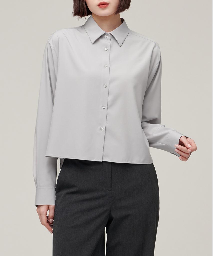 MUSINSA STANDARD WOMAN Women'S Relaxed Crop Silky Shirt [Light Grey]