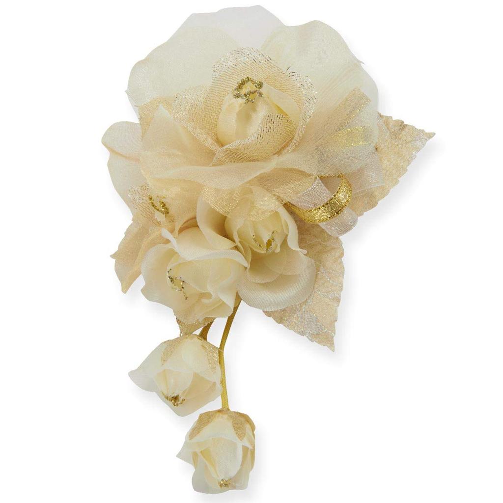 Beige [Kamakura Kogei] Corsage, Formal, Large, 3-valve Bud, Women's, Gold,