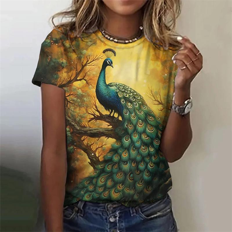 Fashion Retro Peacock Feather 3d Print T Shirts For Woman Harajuku Personality Short Sleeve Tshirt Female Colorful O-neck Tops