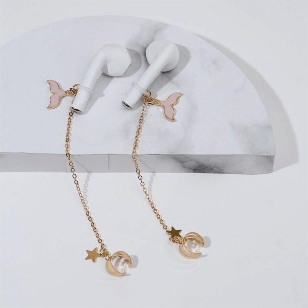 2pcs/pair Star Anti-Lost Earphone Clip Ear Decor Headphone Chains Earphone Protection Chain Girls