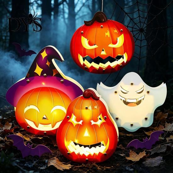 DIY Art Kits for Home Gardening Halloween Lantern Craft Set Kids, Handheld Paper Pumpkin Ghost with LED Light Trick or Treat Party Decoration,